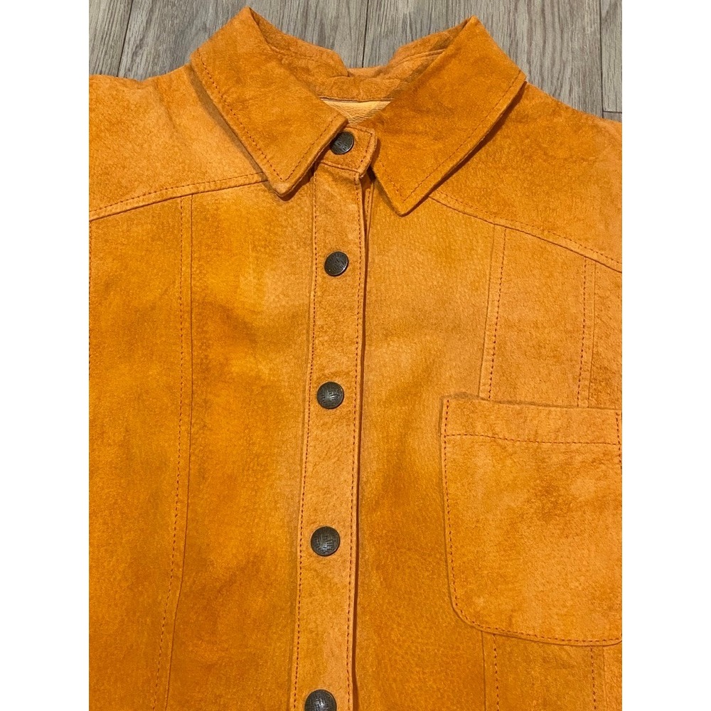 Coldwater Creek Women's M Burnt Orange Genuine Suede Leather Button Down Shirt - Picture 5 of 10